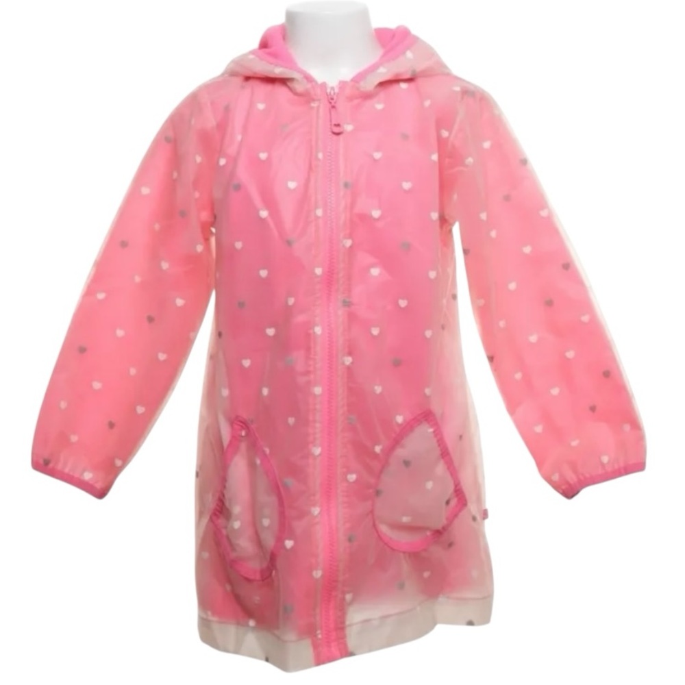 Cool Club Rainwear Girls Hooded Rain Coat Size 10 Pink Hearts Fleece Lined Cozy